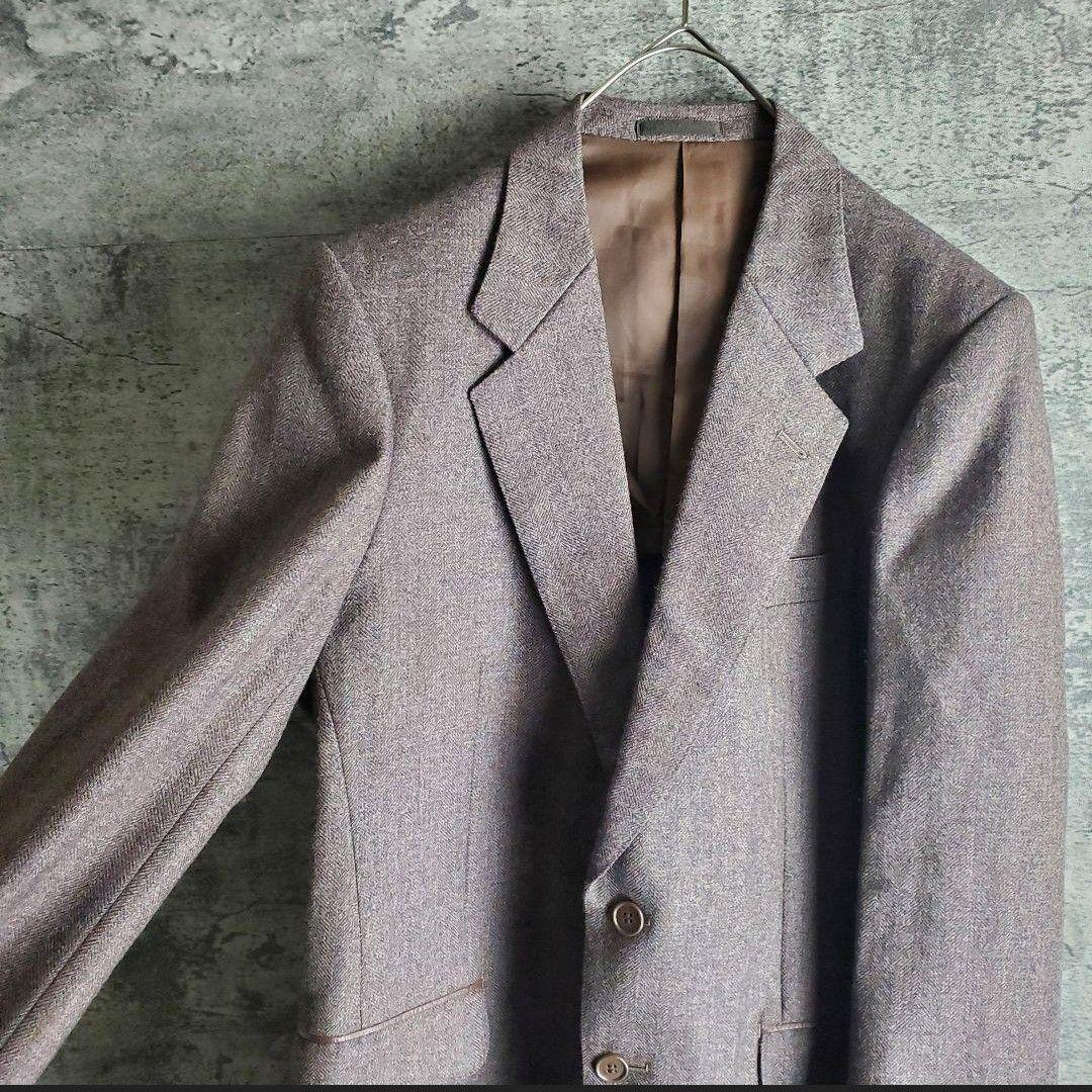 Setup Vintage 2 Button Herringbone Dull Purple Gray Retro