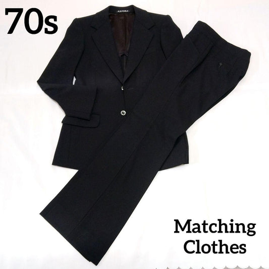 [70s] Vintage setup flare suit black formal super rare!