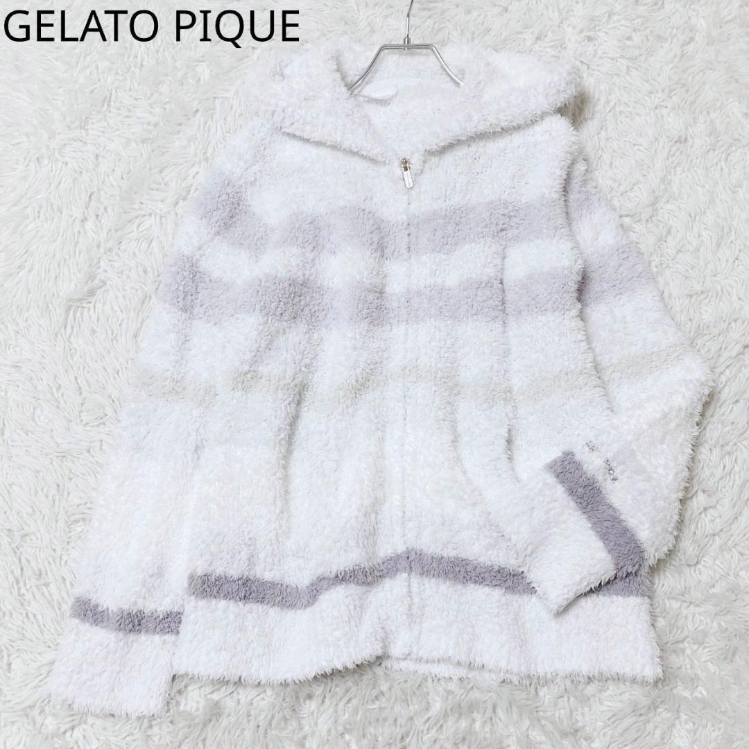Gelato Pique Zip Up Parka Striped Pattern With Pocket Fluffy Blue