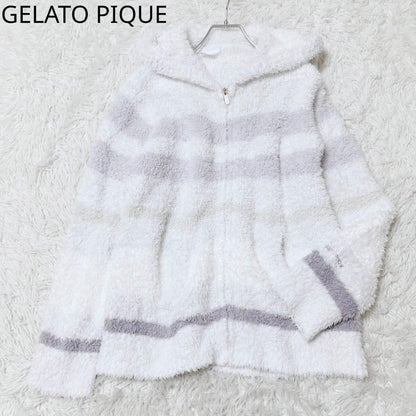 Gelato Pique Zip Up Parka Striped Pattern With Pocket Fluffy Blue