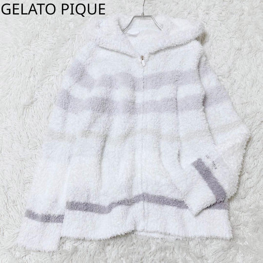 Gelato Pique Zip Up Parka Striped Pattern With Pocket Fluffy Blue