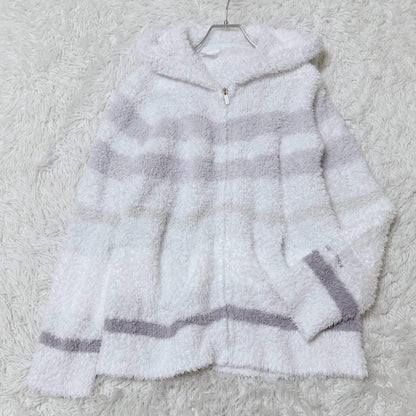 Gelato Pique Zip Up Parka Striped Pattern With Pocket Fluffy Blue