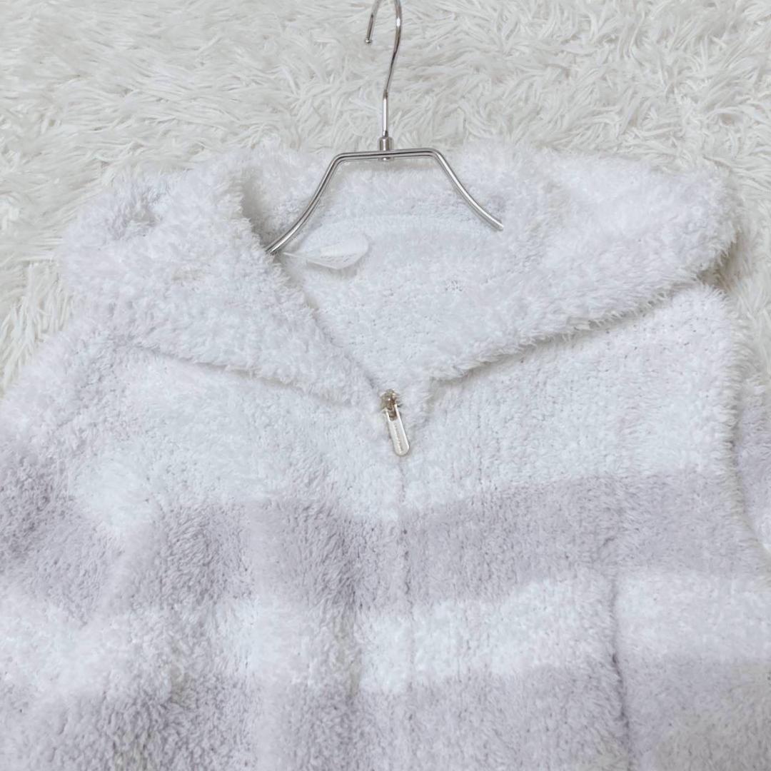 Gelato Pique Zip Up Parka Striped Pattern With Pocket Fluffy Blue