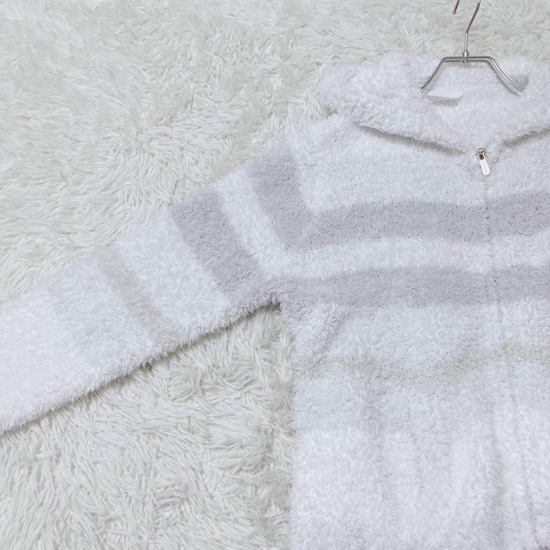 Gelato Pique Zip Up Parka Striped Pattern With Pocket Fluffy Blue