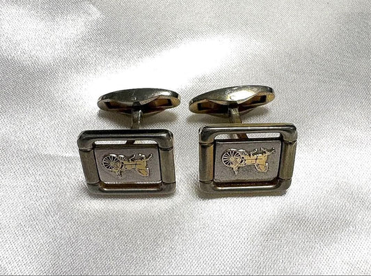 Vintage carriage motif cufflinks silver gold men's
