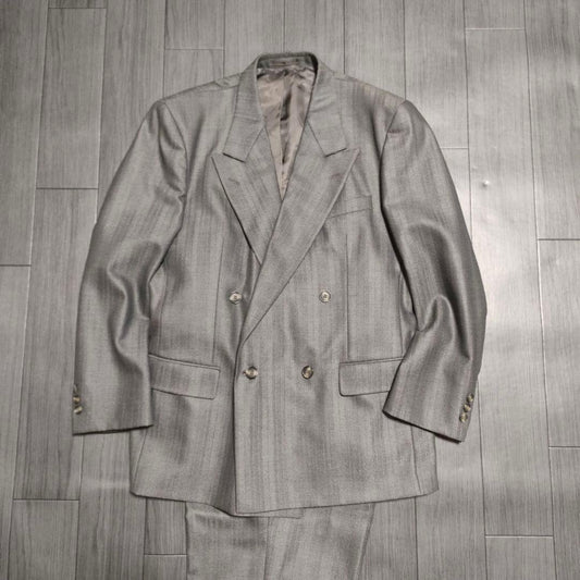 Vintage Double Breasted Herringbone Suit Set Gloss Y2K Showa