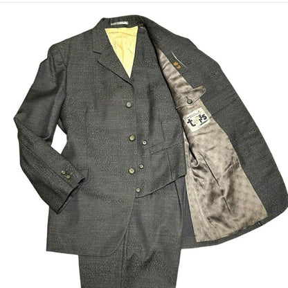 3 Piece Casual Suit Setup Charcoal Gray Rare Allover Pattern 3B S