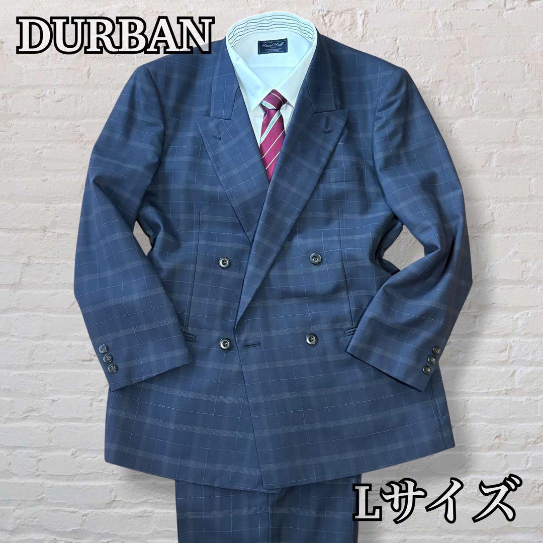 [Good Condition] DURBAN Suit Setup Double Breasted Check Navy L