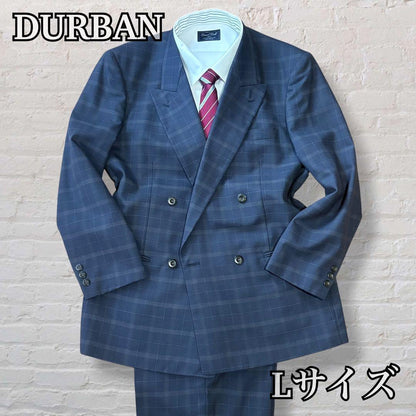 [Good Condition] DURBAN Suit Setup Double Breasted Check Navy L