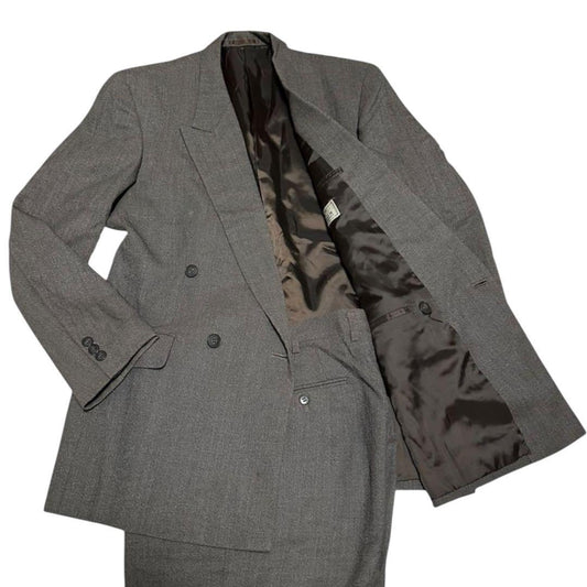 Double Suit Setup Tweed Casual Gray Wool 90s XL