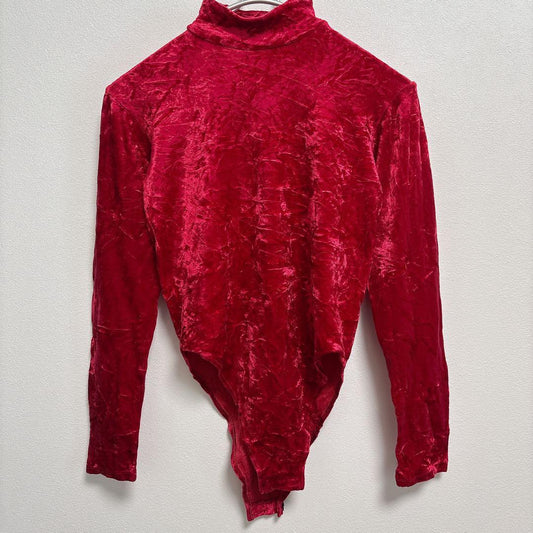 BEM'S [S] Red Turtleneck Bodysuit Velor Style Simple Plain