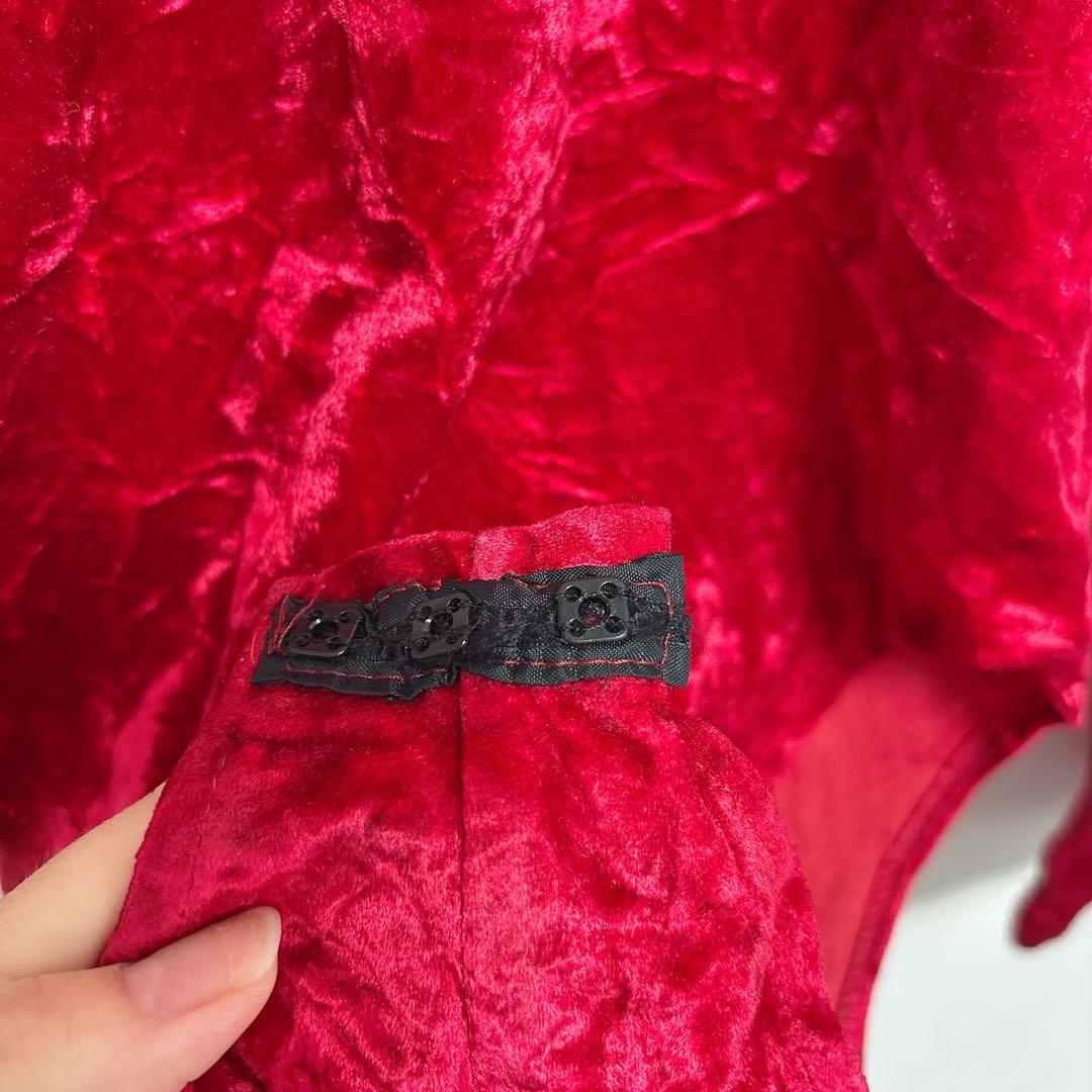 BEM'S [S] Red Turtleneck Bodysuit Velor Style Simple Plain