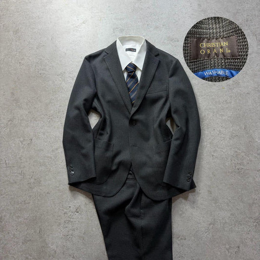 Men's Vintage Good Condition Gray Checkered Pattern Polyester Washable M Size