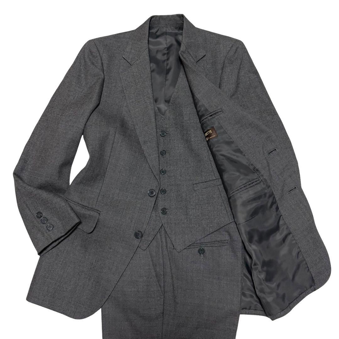 3 Piece Suit Setup Charcoal Gray Business Made in Japan Wool L