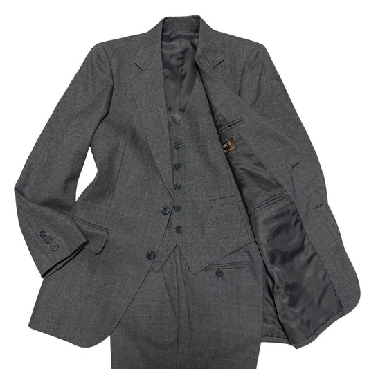 3 Piece Suit Setup Charcoal Gray Business Made in Japan Wool L