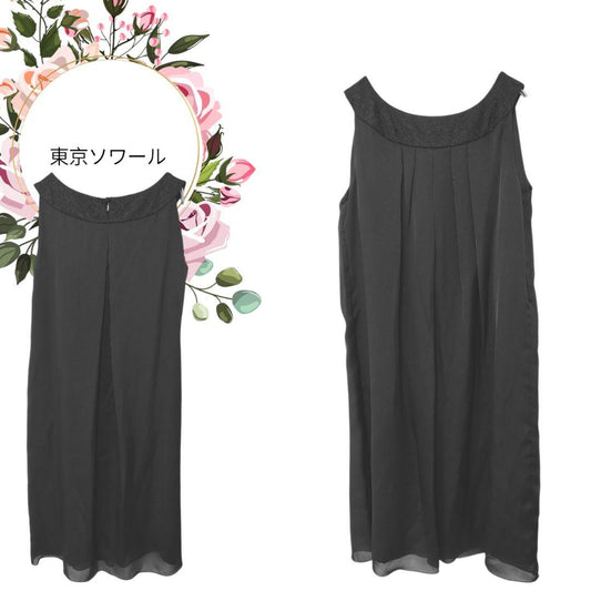 Long sleeveless dress pleated formal Black Embroidery