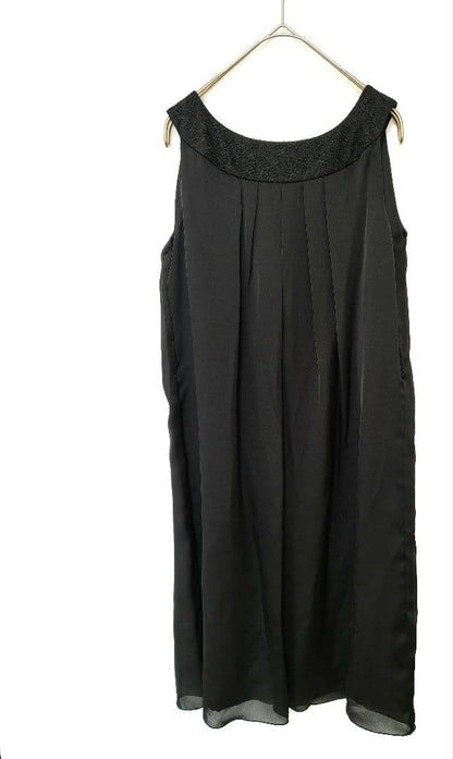 [Tokyo Soir] Long sleeveless dress pleated formal [9] Black ♡ Embroidery