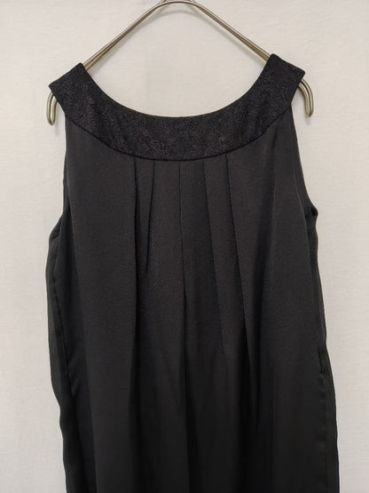 [Tokyo Soir] Long sleeveless dress pleated formal [9] Black ♡ Embroidery