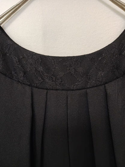 [Tokyo Soir] Long sleeveless dress pleated formal [9] Black ♡ Embroidery