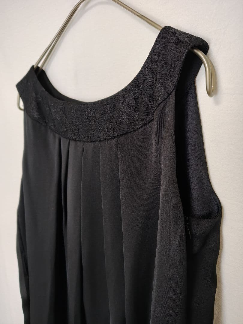 [Tokyo Soir] Long sleeveless dress pleated formal [9] Black ♡ Embroidery
