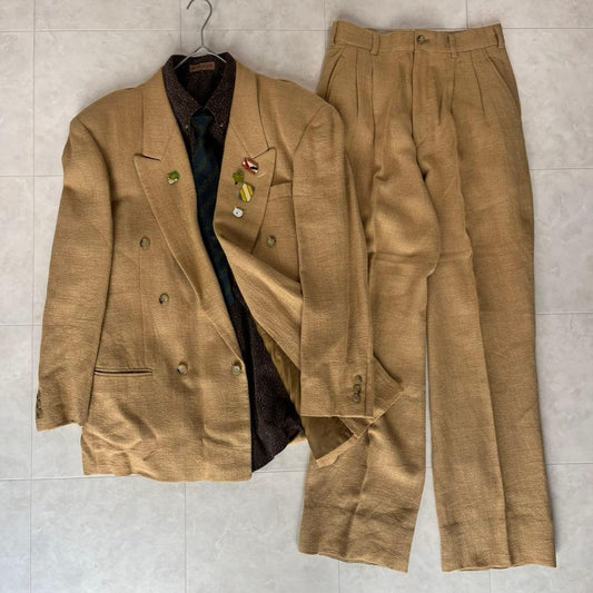 90s luxury 5 piece set linen double suit Christian Dior tie