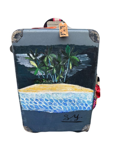 Rare Maruem Matsuzaki Japanese vintage suitcase Custom painted interior on both sides Good condition