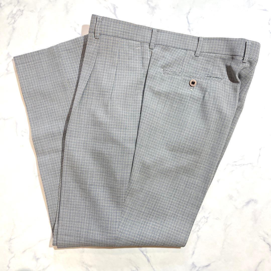 90s Vintage Allover Pattern Slacks Suit Pants Gray Wool Blend Made in Japan
