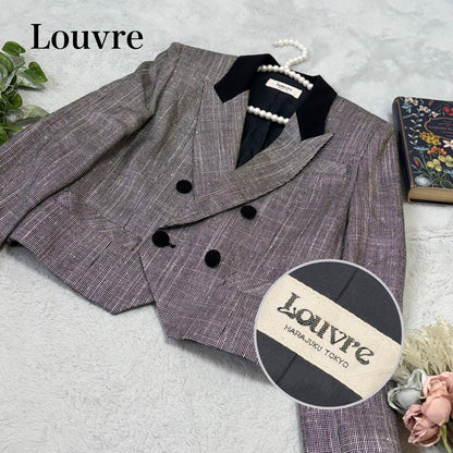 Good Condition Rare Silk Blend Louvre Houndstooth Double Cropped Jacket No. 9 M