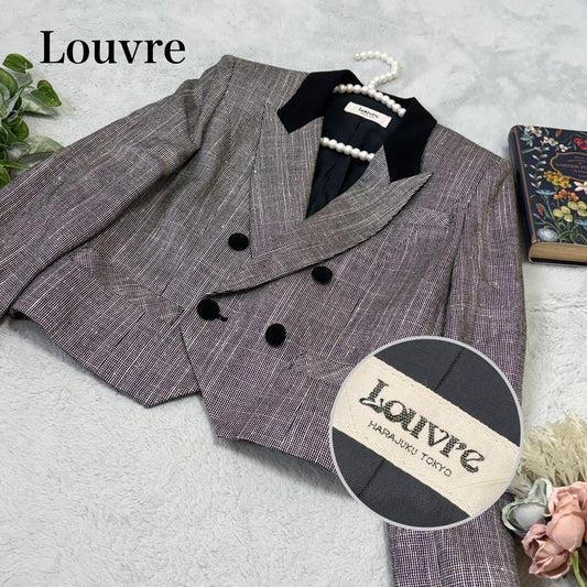 Good Condition Rare Silk Blend Louvre Houndstooth Double Cropped Jacket No. 9 M