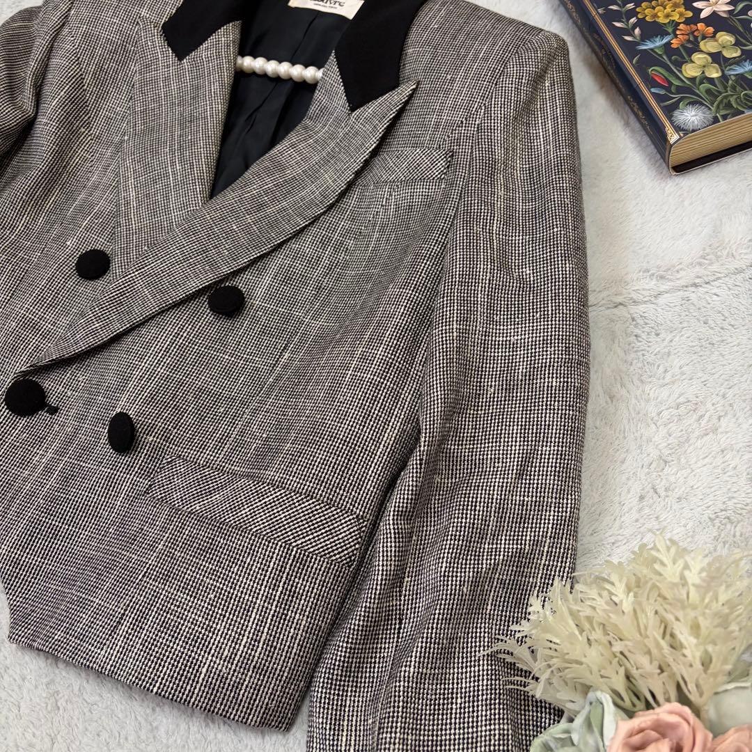 Good Condition Rare Silk Blend Louvre Houndstooth Double Cropped Jacket No. 9 M