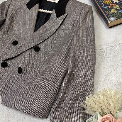 Good Condition Rare Silk Blend Louvre Houndstooth Double Cropped Jacket No. 9 M