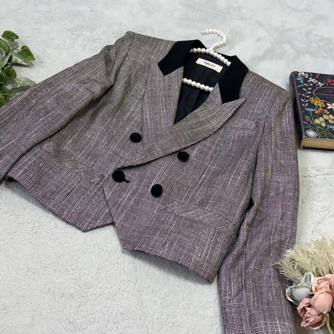 Good Condition Rare Silk Blend Louvre Houndstooth Double Cropped Jacket No. 9 M