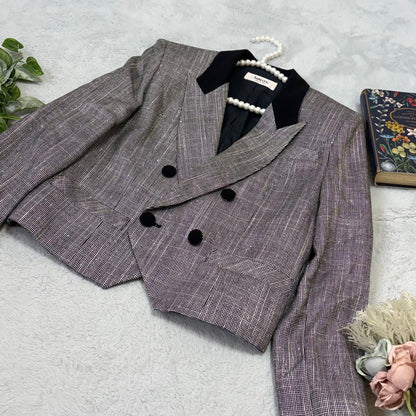 Good Condition Rare Silk Blend Louvre Houndstooth Double Cropped Jacket No. 9 M