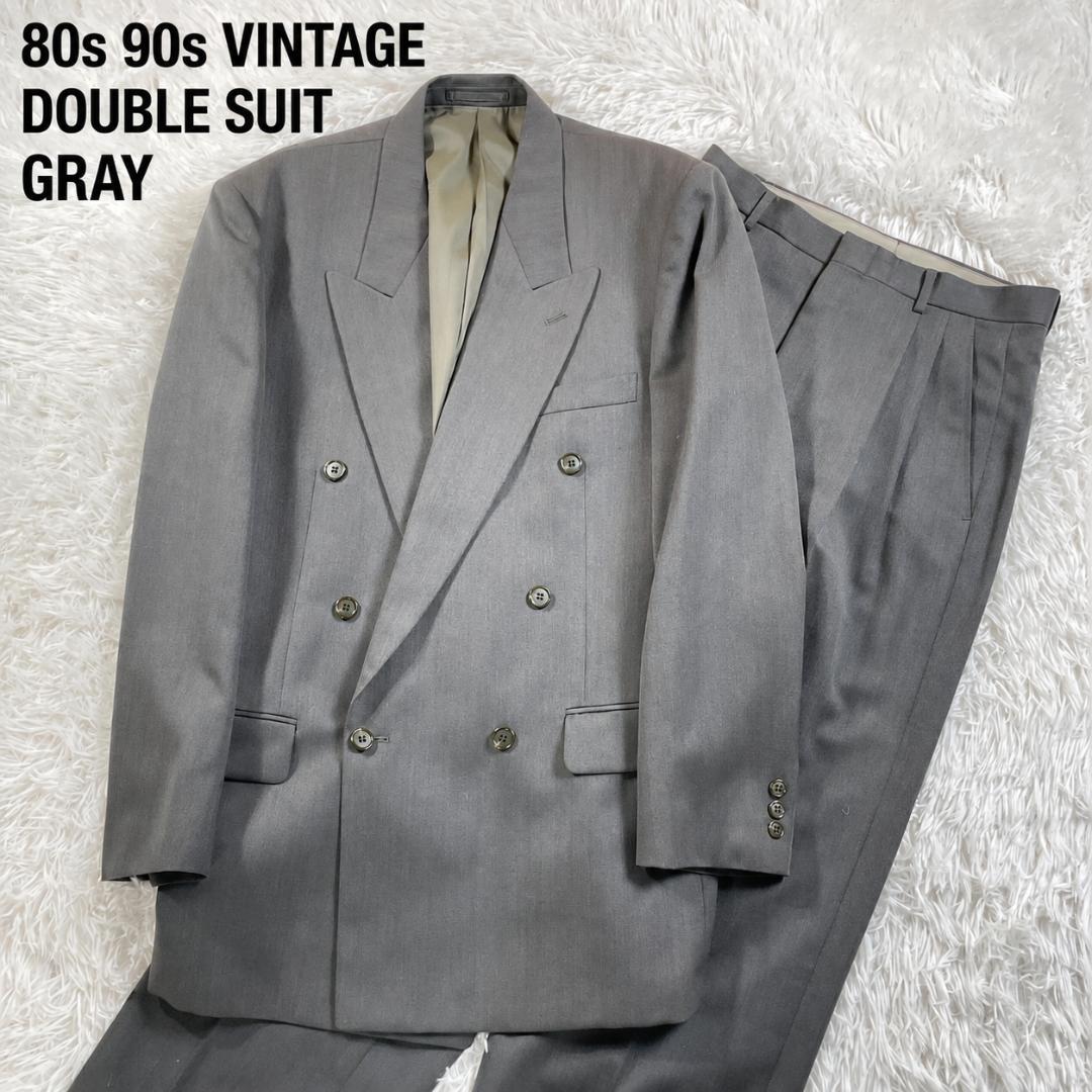 80s 90s 6 Button Double Suit Setup Gray Vintage