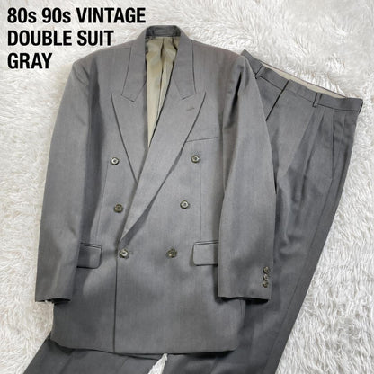 80s 90s 6 Button Double Suit Setup Gray Vintage