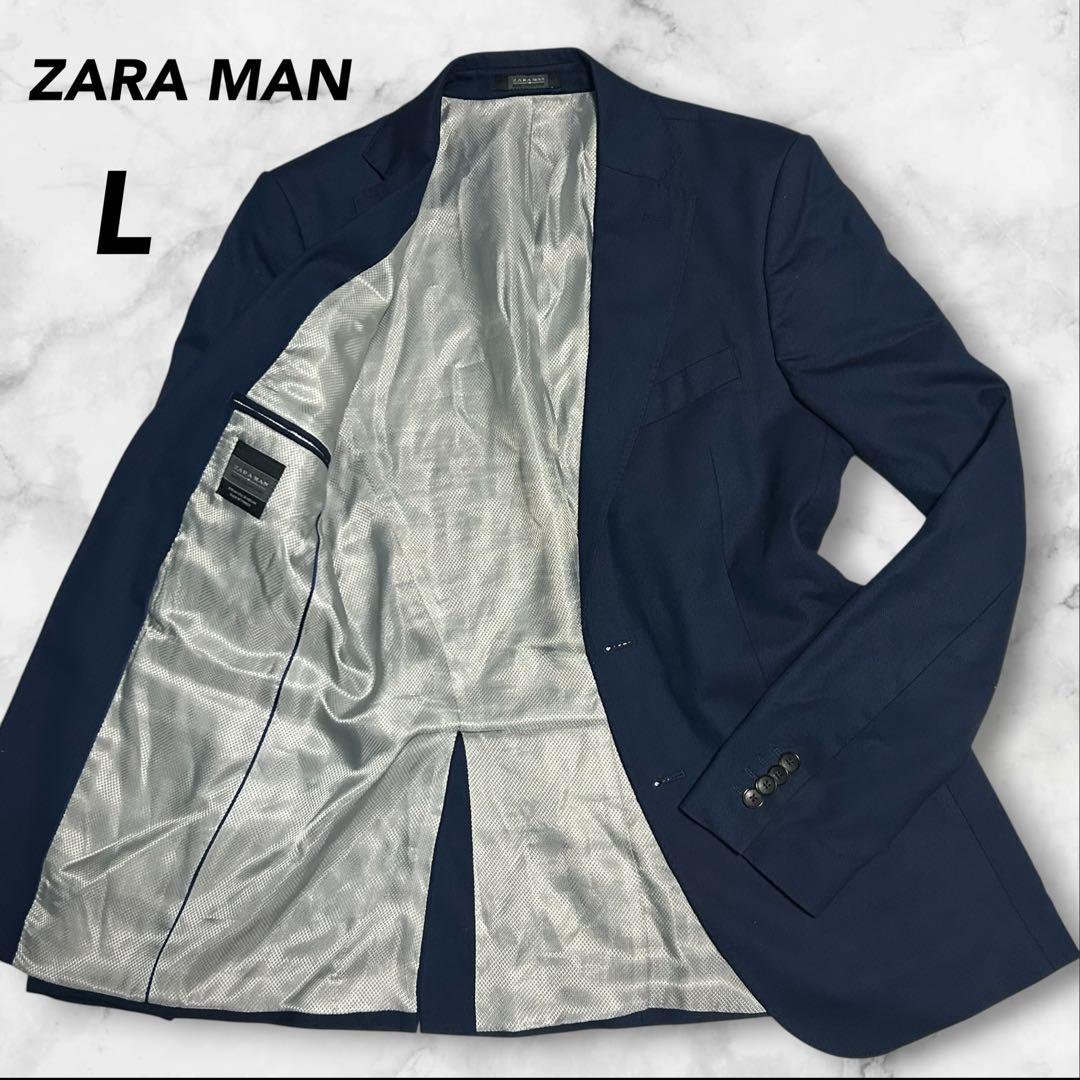 [Good Condition] ZARA MAN Tailored Jacket Navy L Equivalent Lining All Over Pattern