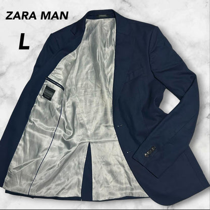 [Good Condition] ZARA MAN Tailored Jacket Navy L Equivalent Lining All Over Pattern