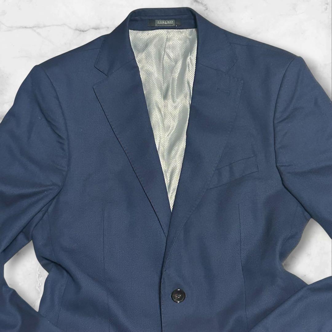 [Good Condition] ZARA MAN Tailored Jacket Navy L Equivalent Lining All Over Pattern