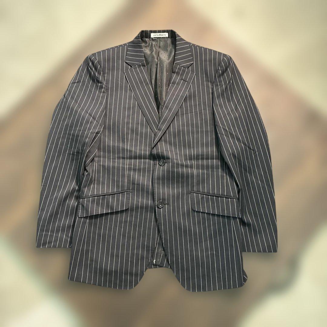 7LA1 Setup Suit Top and Bottom Set Striped Pattern Navy Old Clothes