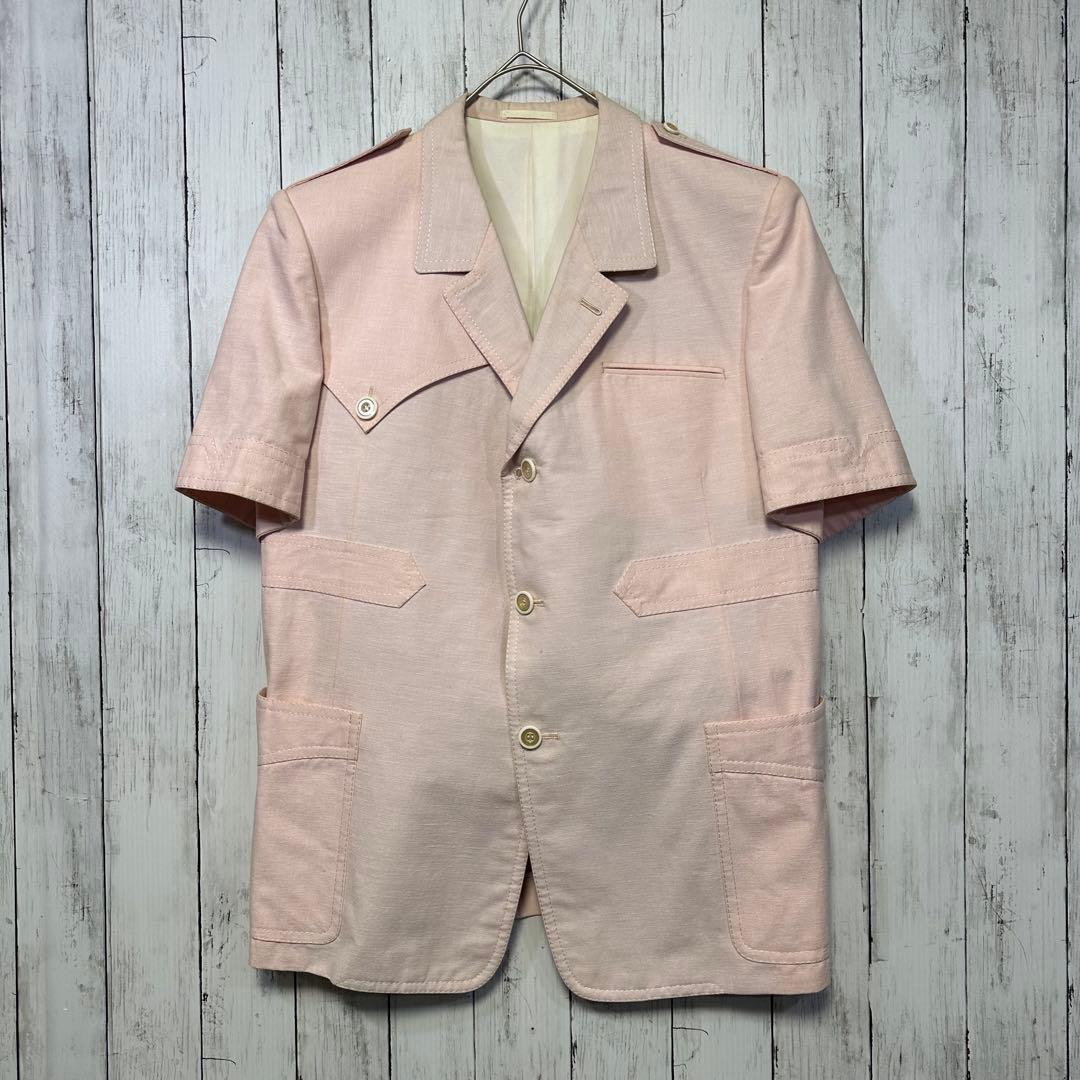 [Rare☆VINTAGE☆Short sleeve suit☆Setup] Pink Light blue M