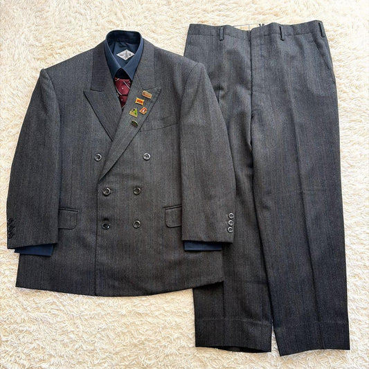 5-piece set, styled double suit, dark gray pins, coming-of-age ceremony #38