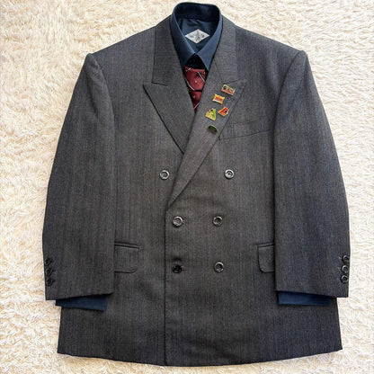 5-piece set, styled double suit, dark gray pins, coming-of-age ceremony #38