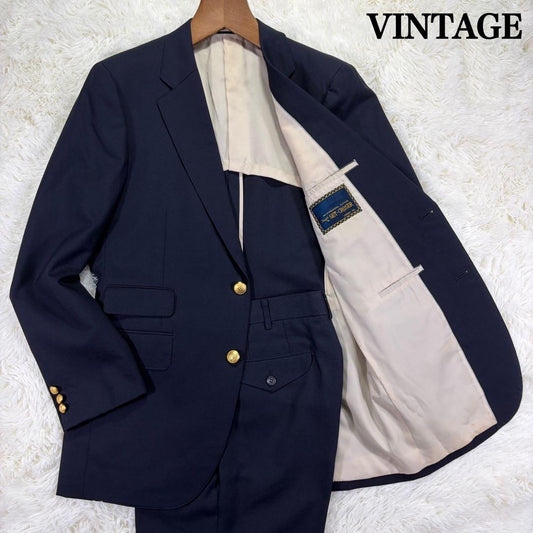[Vintage] Large size gold button setup suit navy blue XL