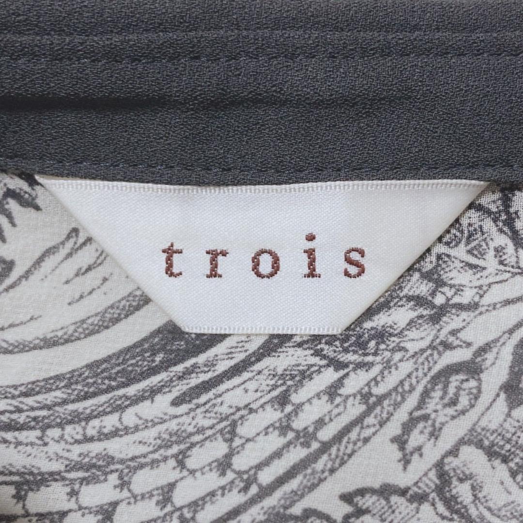 Trois Retro One Piece Waist Switch Gather Beige Allover Pattern Feminine