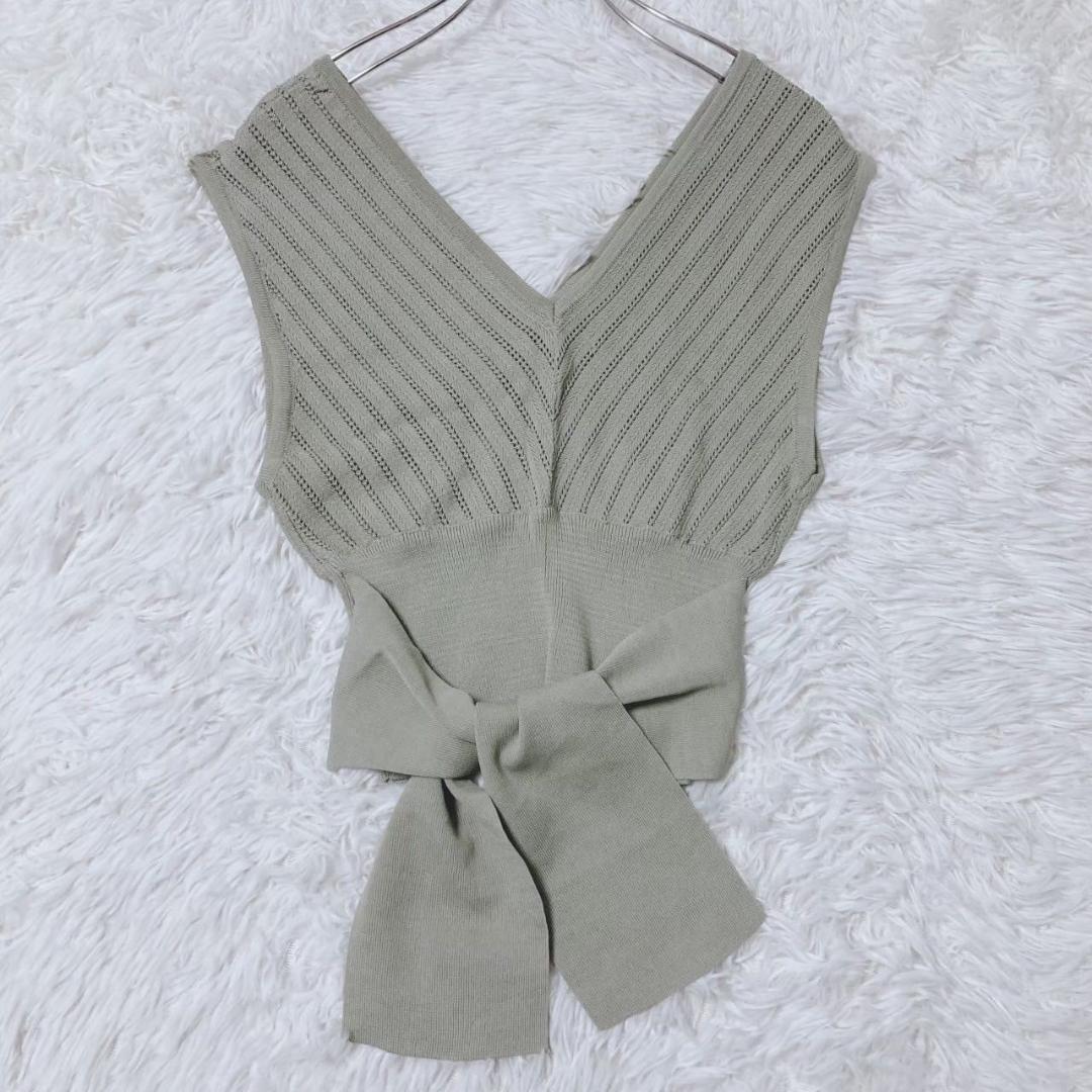 Murua Bustier Knit Vest Khaki Openwork Back Ribbon Layered