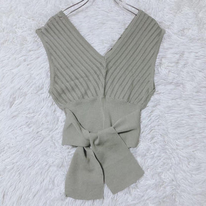 Murua Bustier Knit Vest Khaki Openwork Back Ribbon Layered