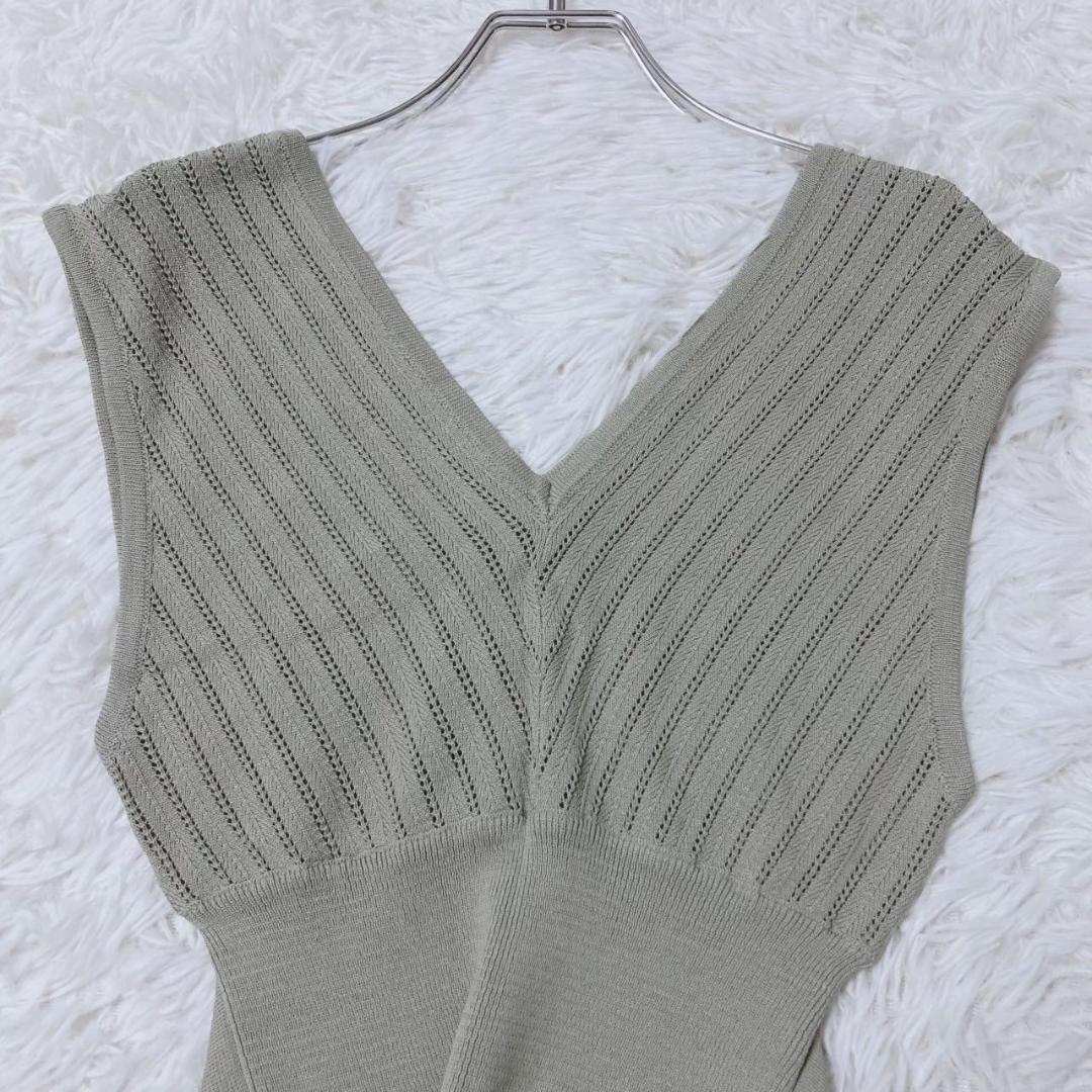 Murua Bustier Knit Vest Khaki Openwork Back Ribbon Layered