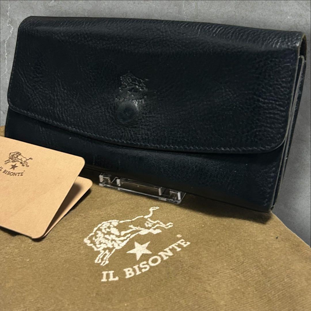 [Good condition] IL BISONTE long wallet leather black with storage bag