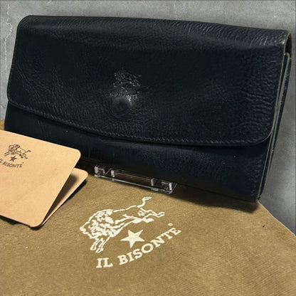 [Good condition] IL BISONTE long wallet leather black with storage bag