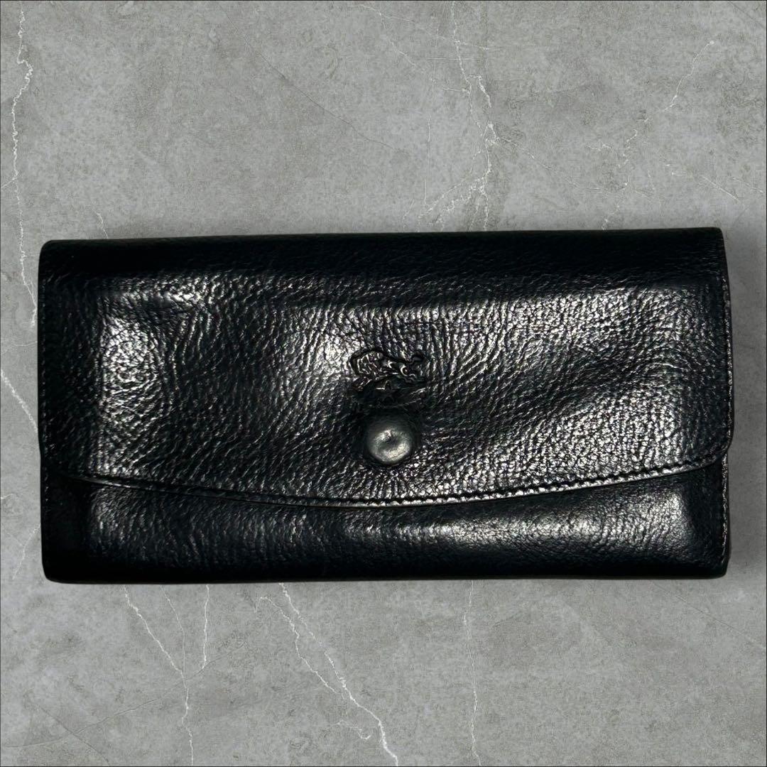 [Good condition] IL BISONTE long wallet leather black with storage bag